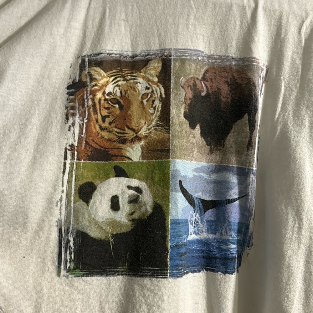 White Long Sleeve Shirt with Animal Print